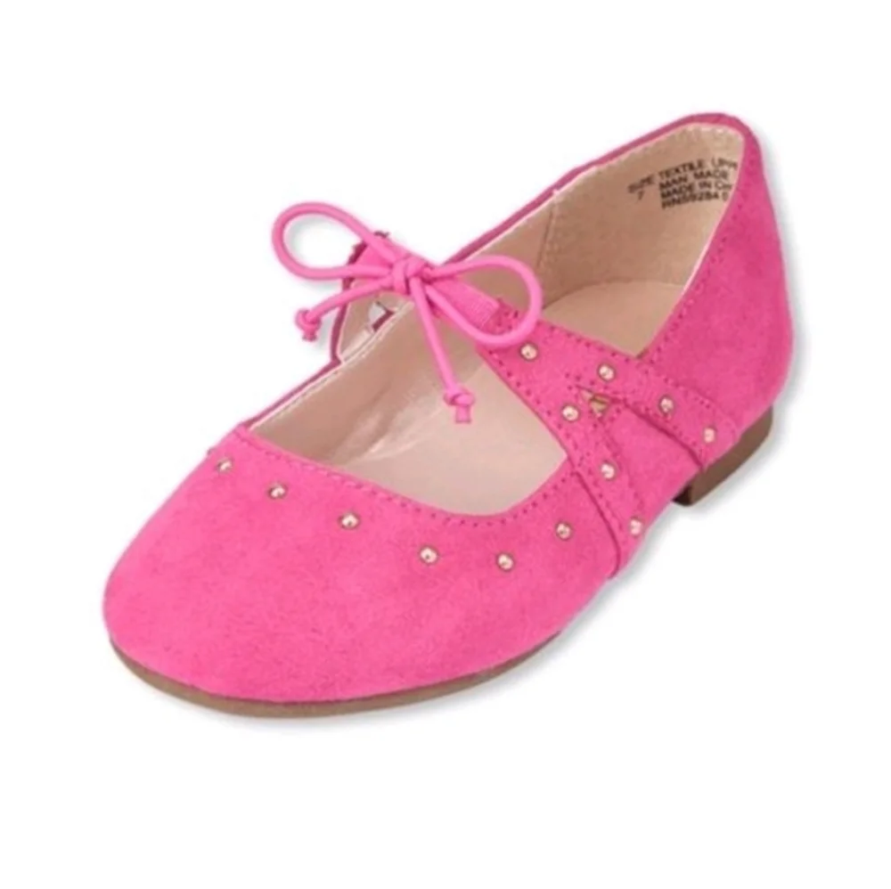 Fabkids ✦ Pink Suede Studded Bow Ballet Flats ✦ Elastic Strap Baby 6–12M NWT